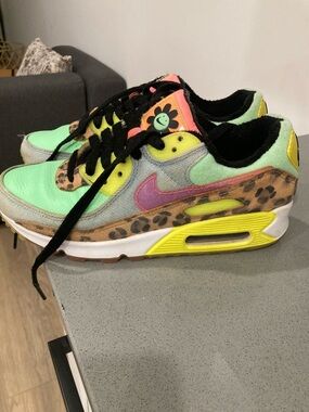 Nike air max 90 LX illusion dance floor green leopard print denim sneaker size 7
